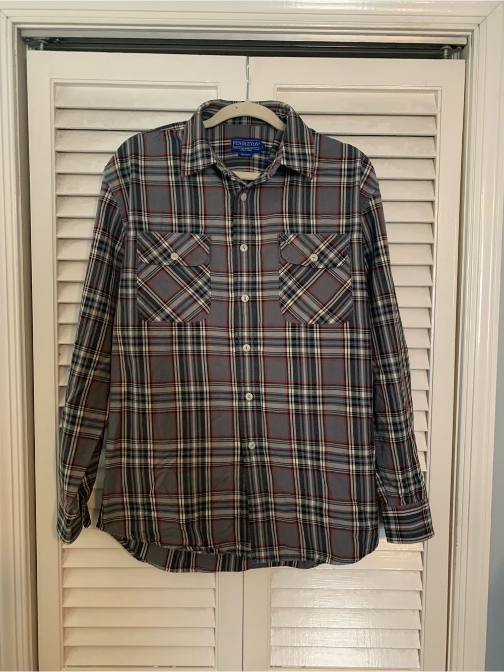 Pendleton Men’s Gray and Red Plaid Button-Down Shirt